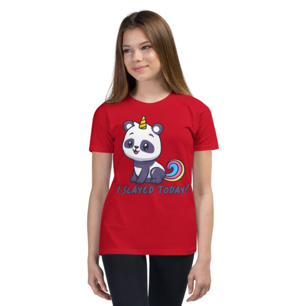 Cutesy Unicorn Panda Slayed Today! Girls Youth Short Sleeve T-Shirt - Image 5