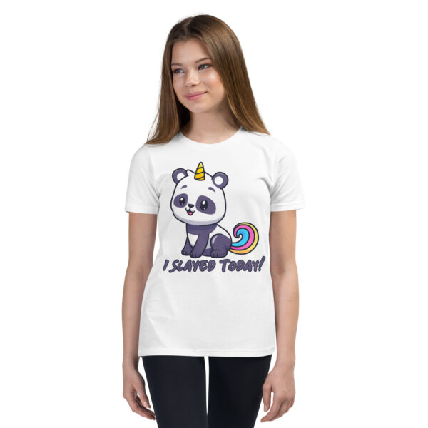 Cutesy Unicorn Panda Slayed Today! Girls Youth Short Sleeve T-Shirt