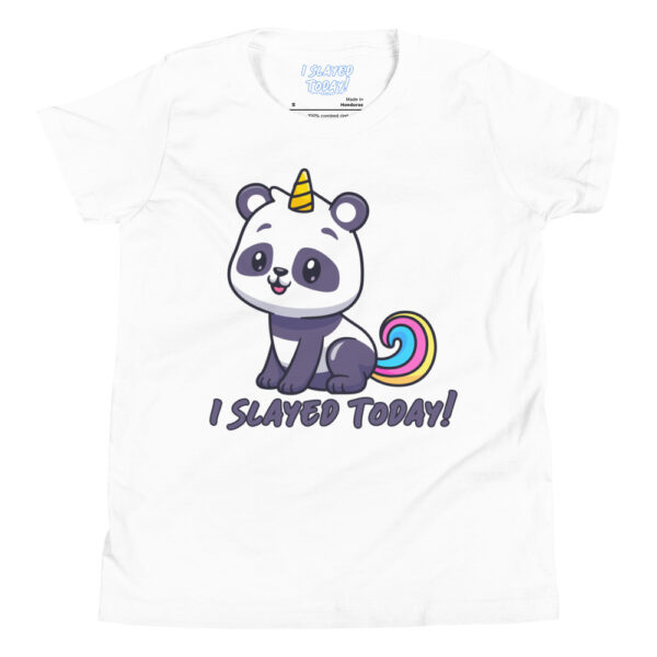 Cutesy Unicorn Panda Slayed Today! Girls Youth Short Sleeve T-Shirt - Image 2